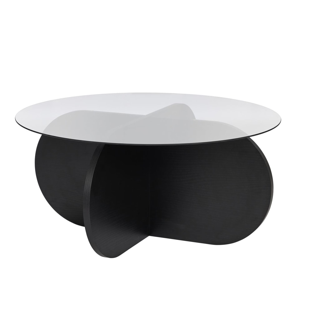 Table basse ronde en verre piètement couleur bois noir d75 cm Table basse ronde en verre piètement couleur bois noir d75 cm