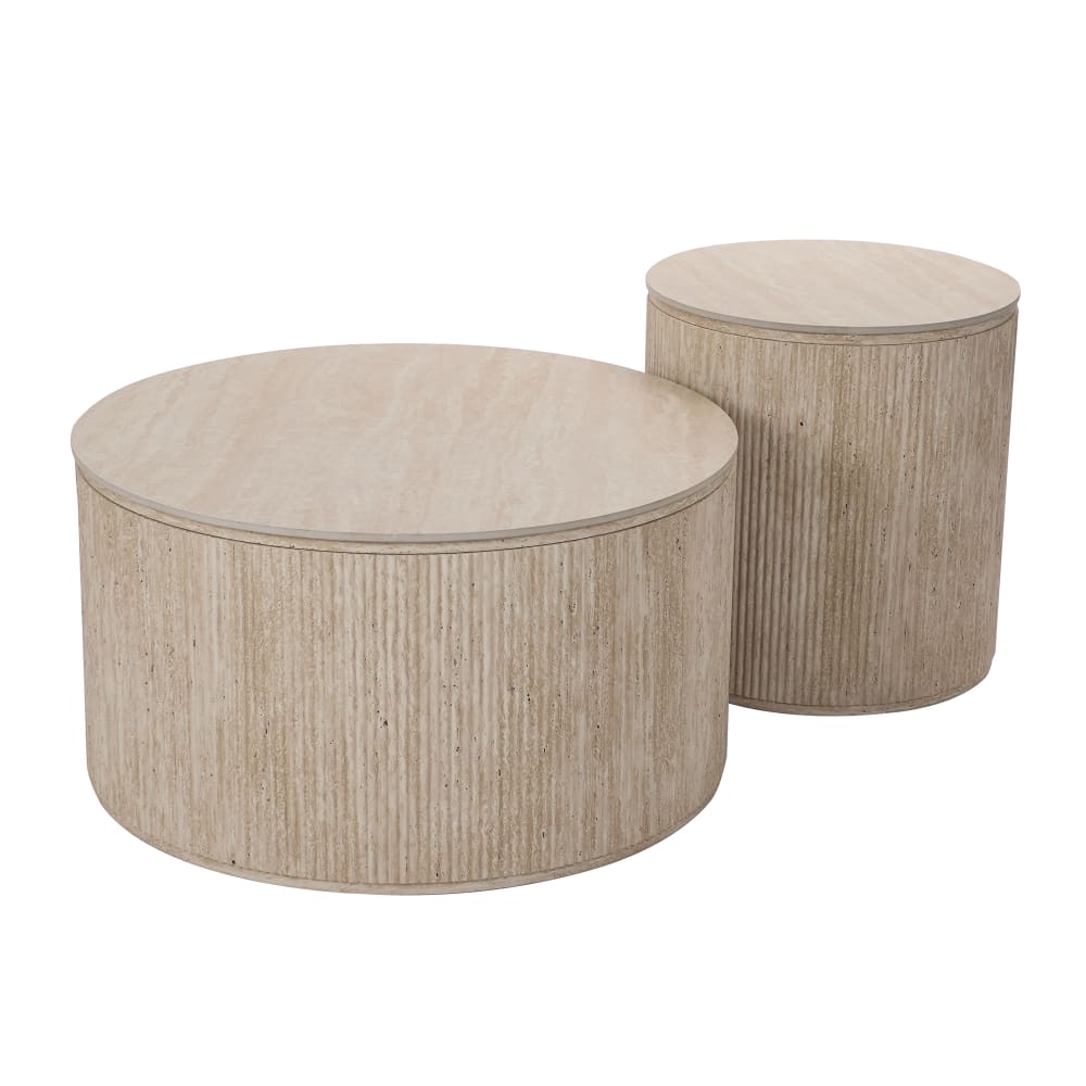 Lot de 2 tables basses rondes plateau en céramique beige