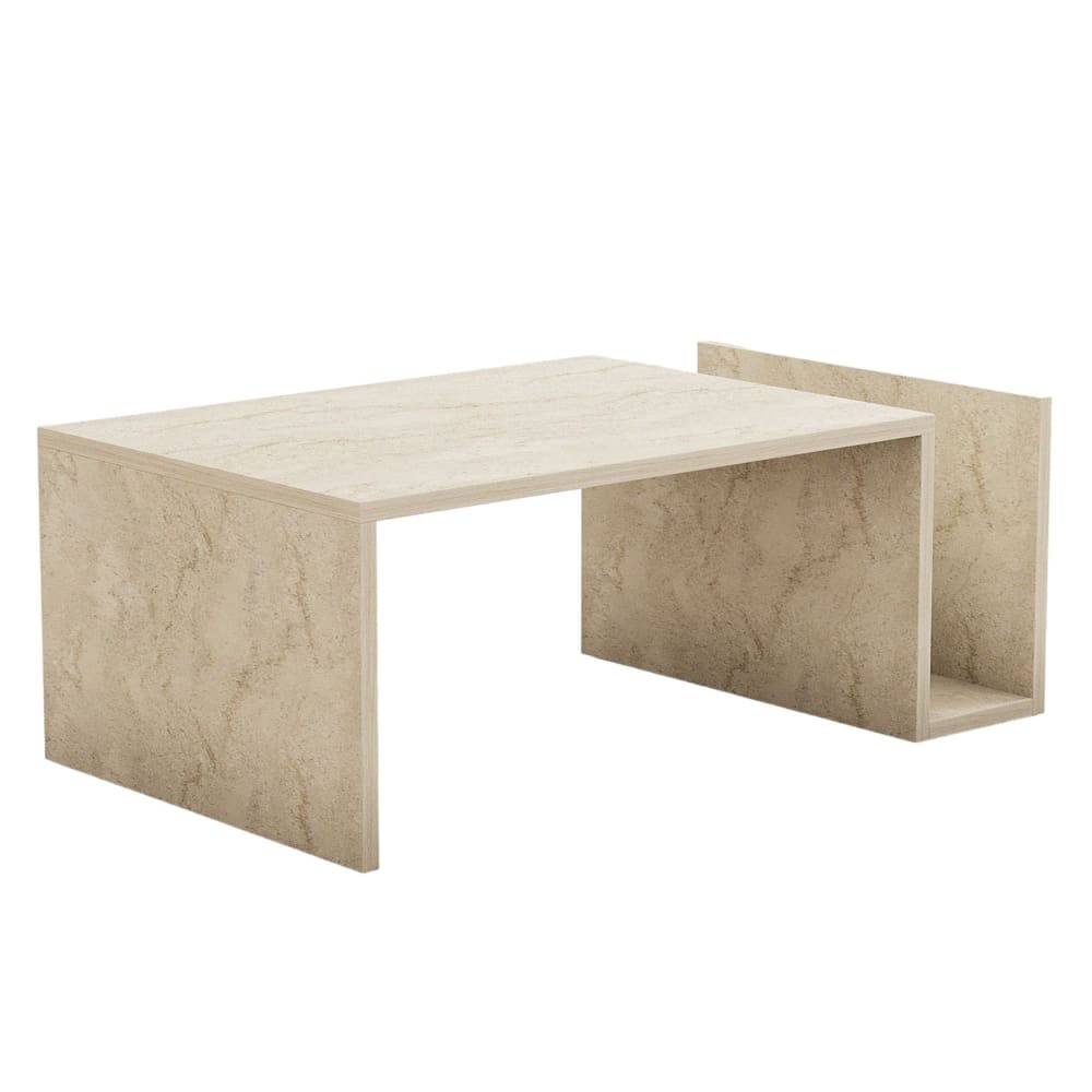 Table basse rectangulaire beige avec rangement intégré