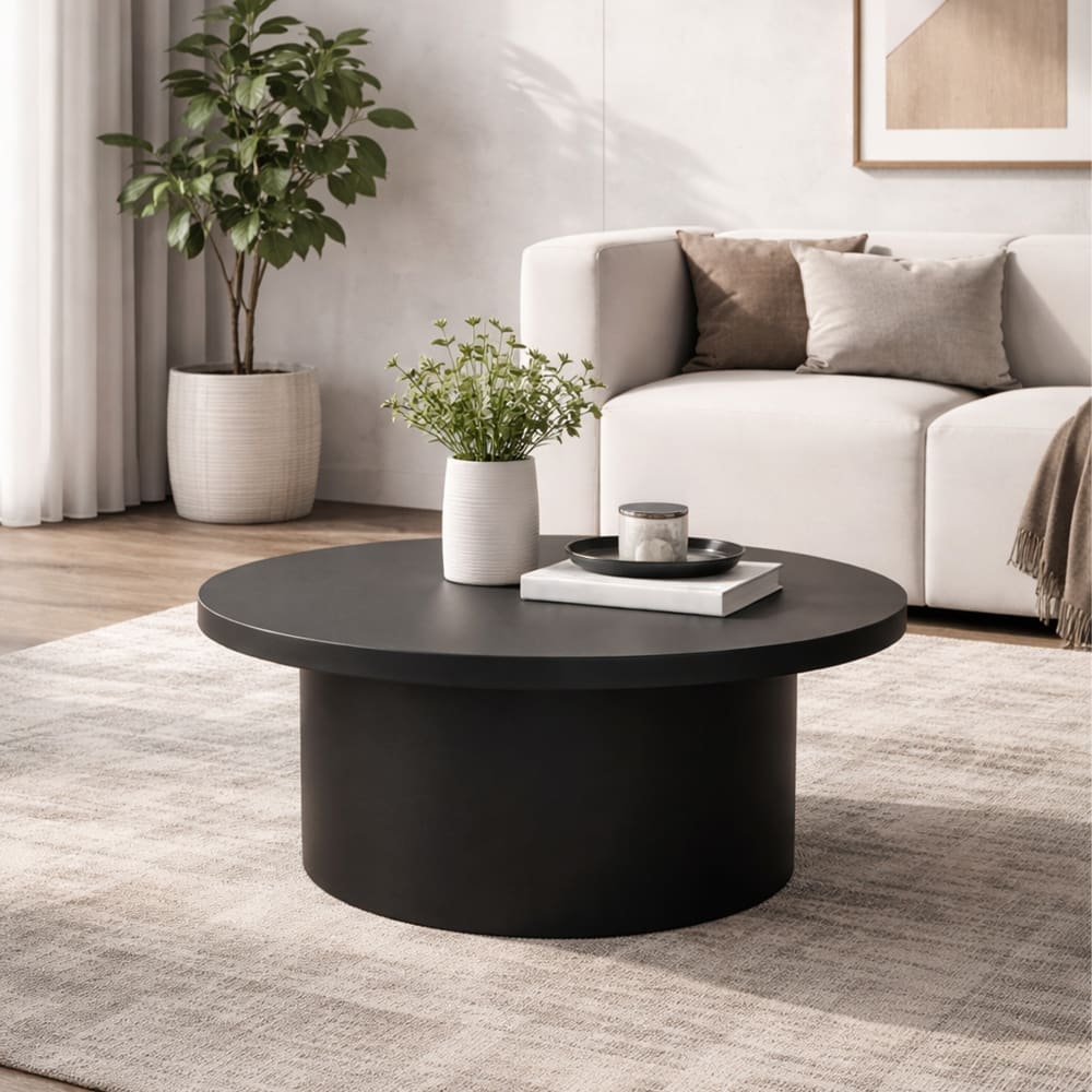 Table basse ronde plateau en marbre d'ingénierie marron