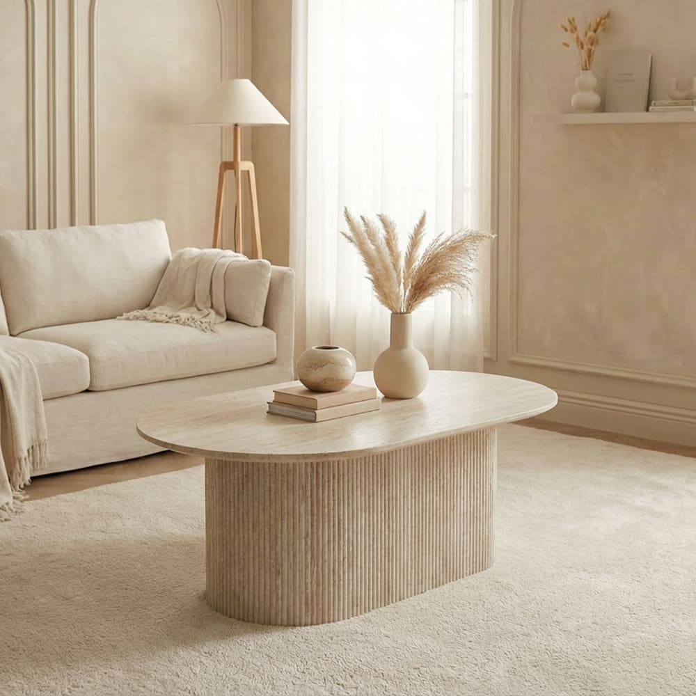 Table basse ovale en céramique beige 120 cm