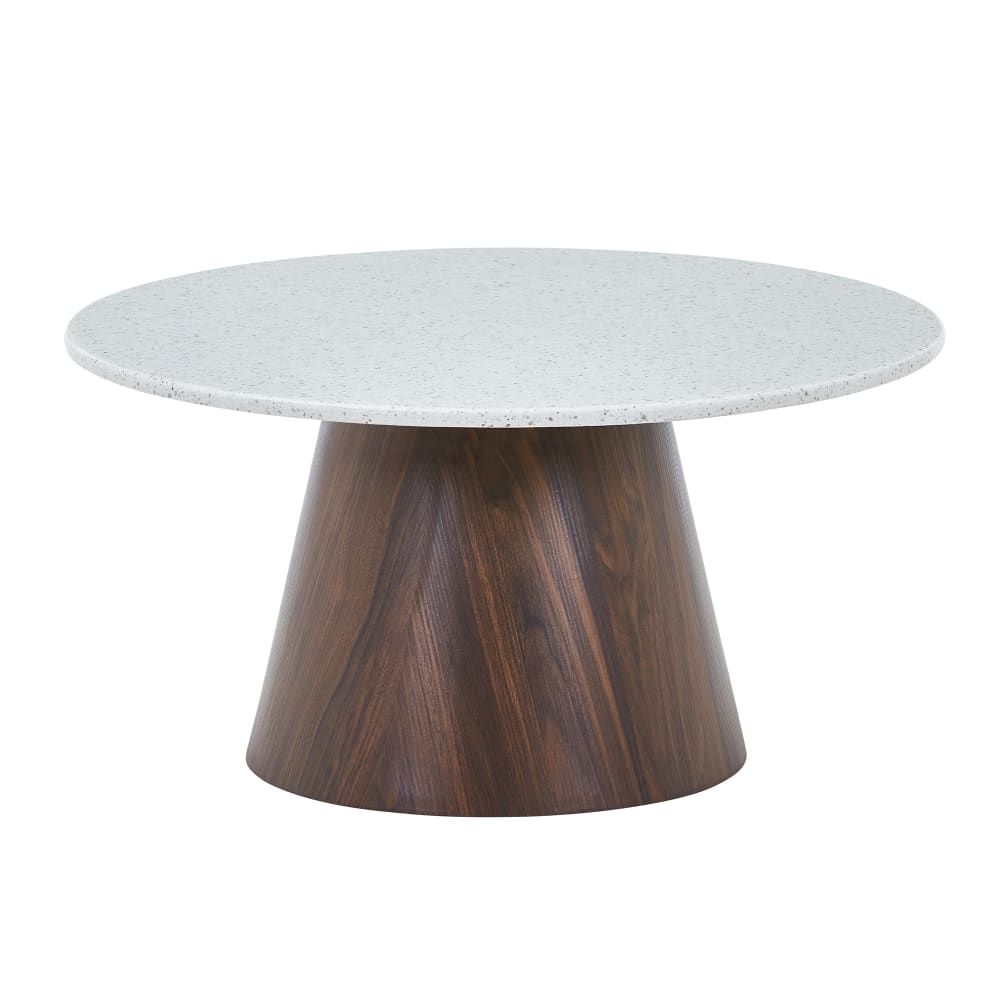 Table basse ronde en marbre composite pieds couleur bois foncé d80 cm