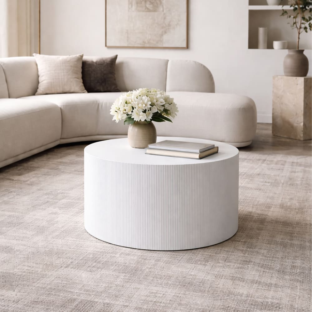 Table basse ronde en marbre d'ingénierie blanc d70 cm