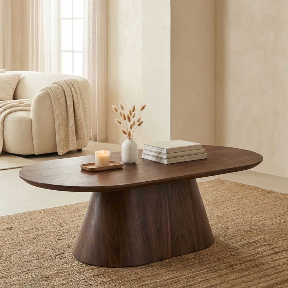 Table basse ovale couleur bois foncé 120 cm