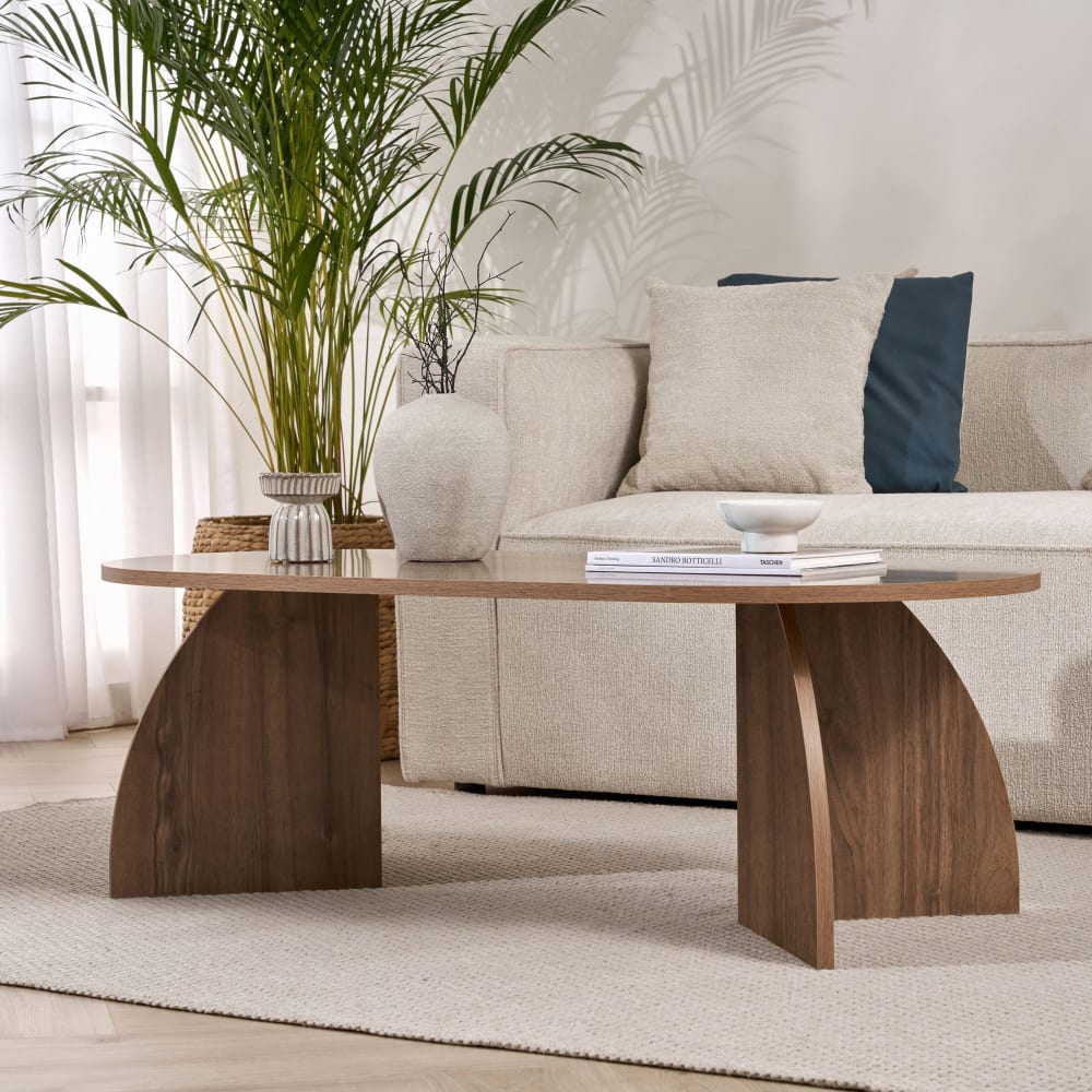 Table basse ovale couleur bois foncé 120 cm