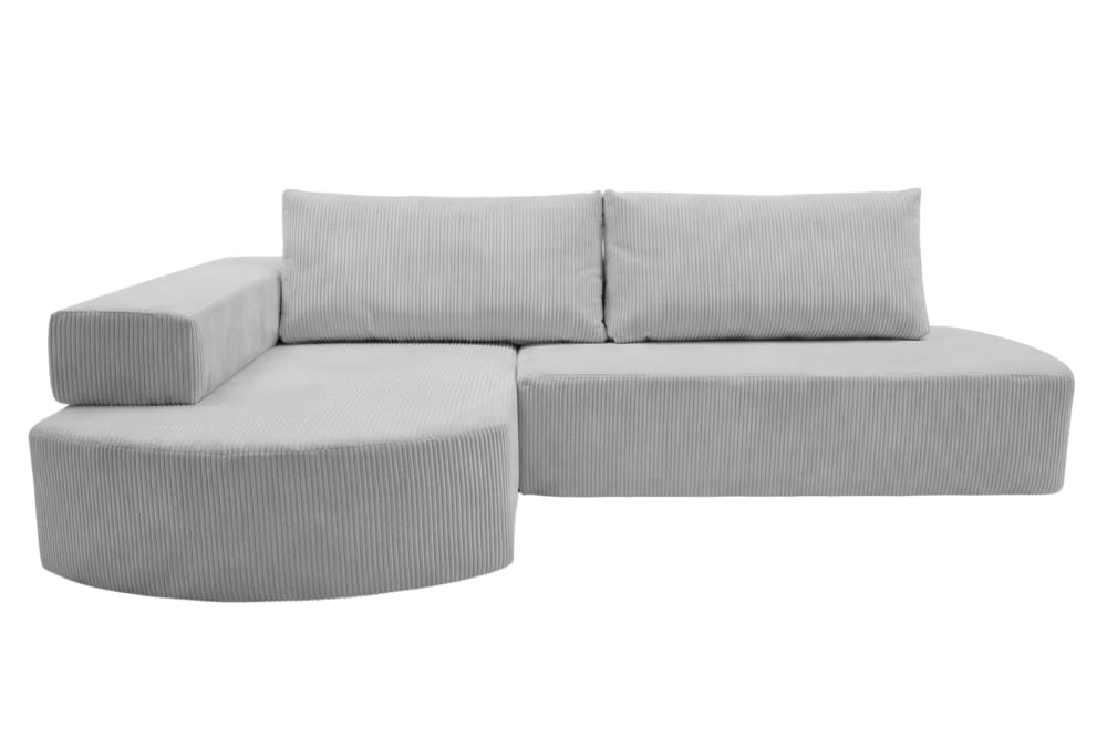 Canapé d'angle convertible velours côtelé 4 places Droit - Gris clair