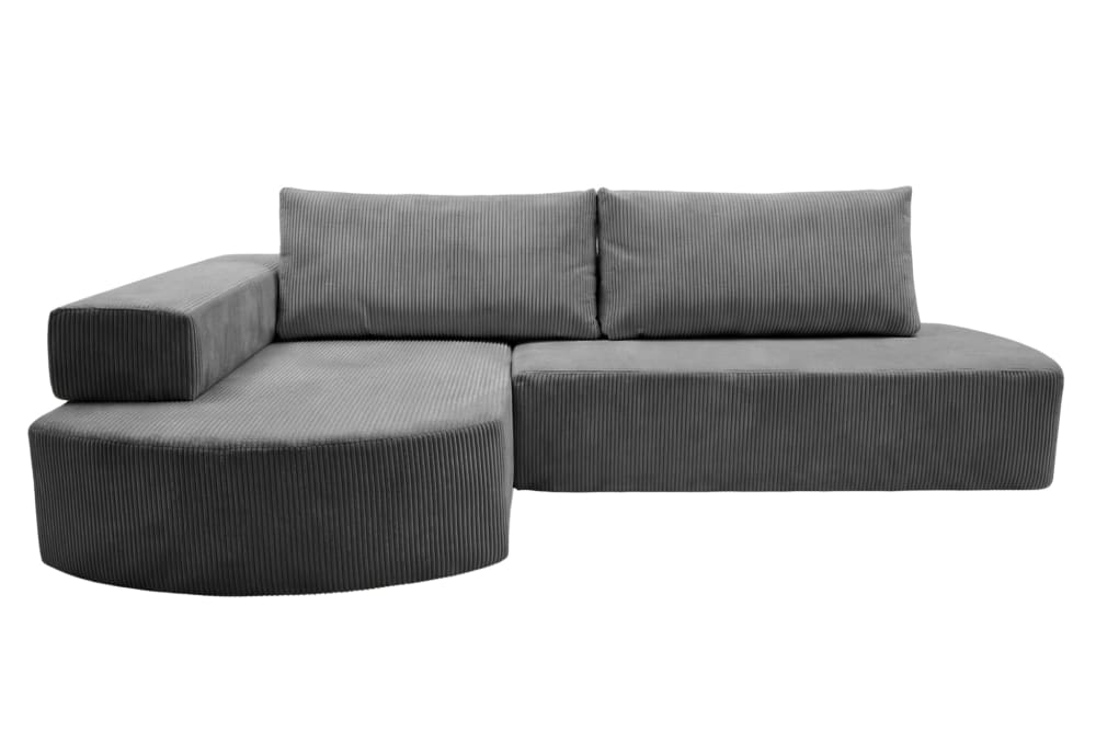 Canapé d'angle convertible velours côtelé 4 places Gauche - Gris foncé