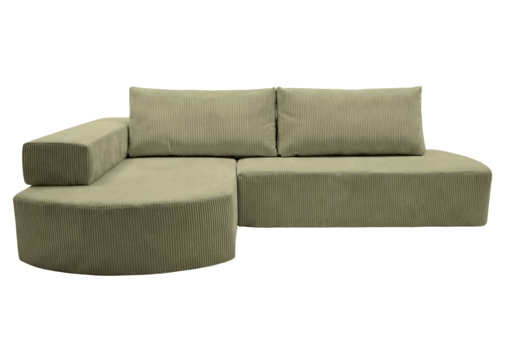 Canapé d'angle convertible velours côtelé 4 places Droit - Vert