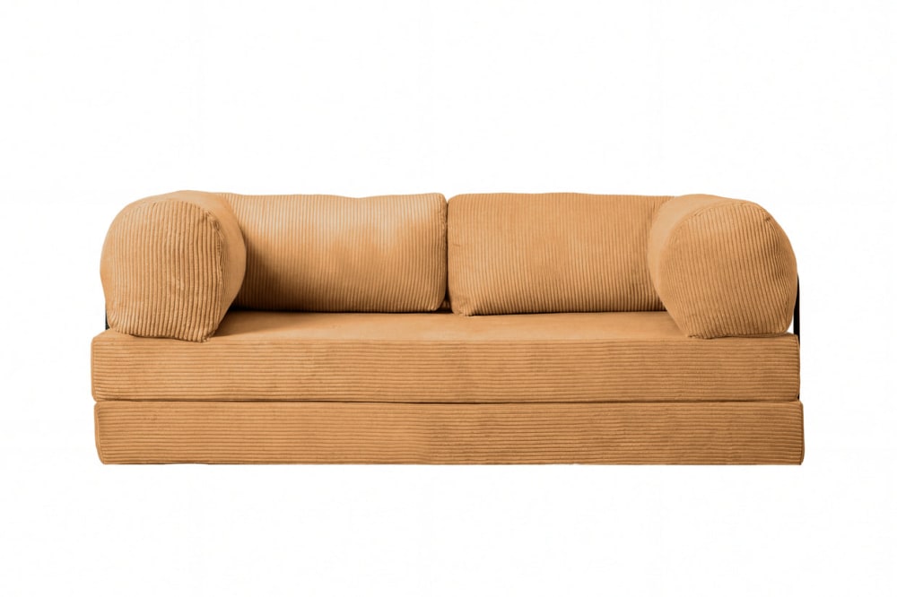 Canapé droit convertible - velours moutarde