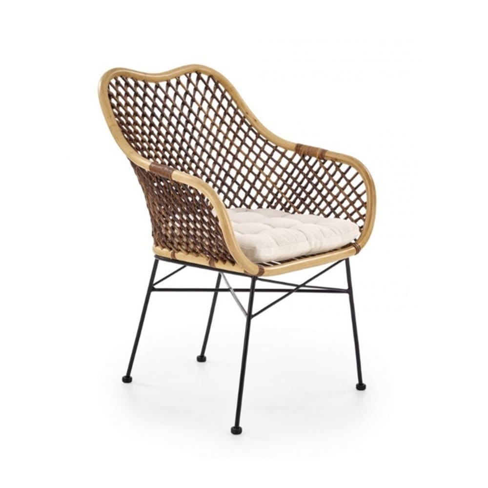Fauteuil en rotin pieds en acier avec coussin Fauteuil en rotin pieds en acier avec coussin