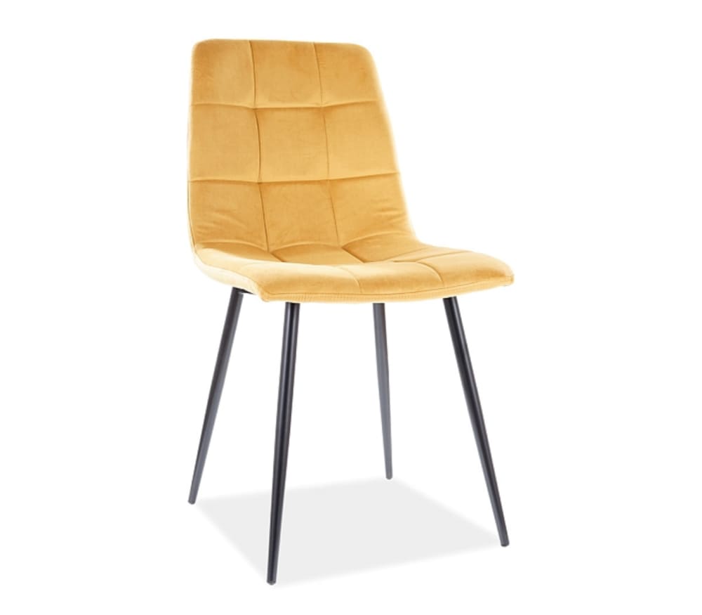 Chaise design acier noir & velours de polyester jaune Chaise design acier noir & velours de polyester jaune