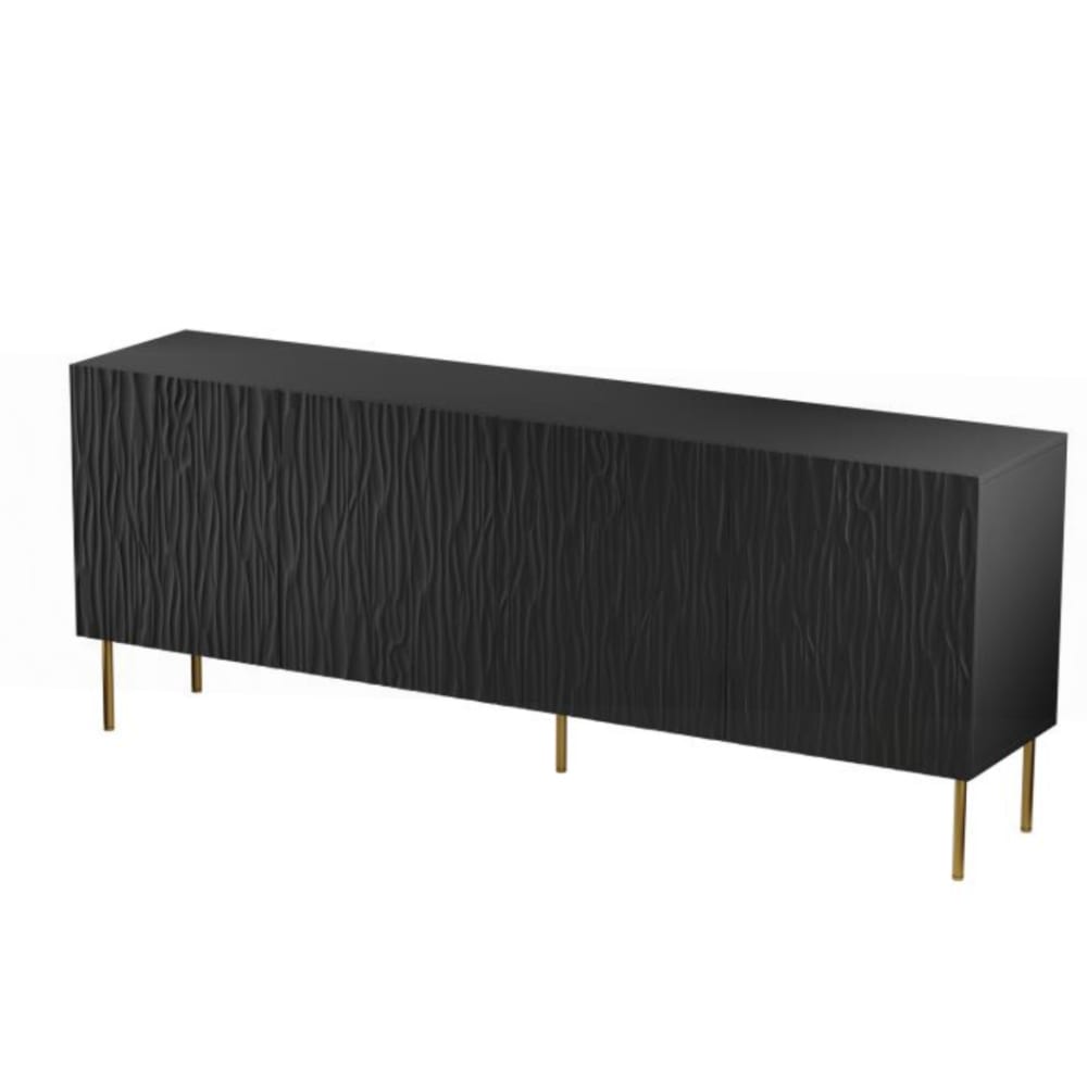 MSO Niedriges mattschwarzes Designer-Sideboard 190 cm style landhaus - Holz