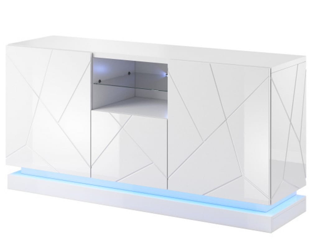 Buffet blanc laqué en bois design avec éclairage LED 150cm Buffet blanc laqué en bois design avec éclairage LED 150cm