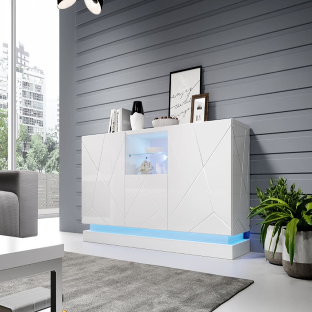 Weißes Designer-Sideboard 150 cm mit integrierter Beleuchtung -