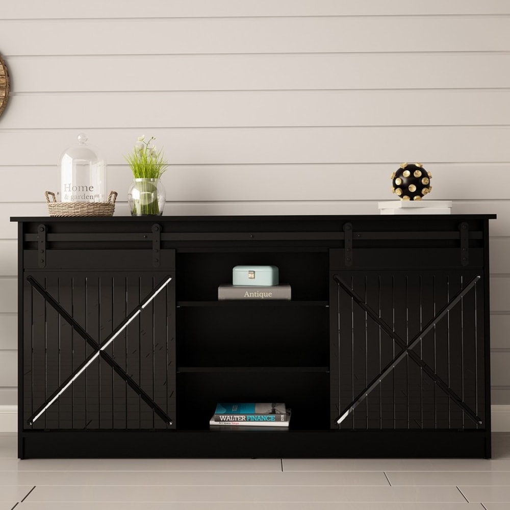Schwarzes Designer-Sideboard mit Schiebetüren 160 cm - Maisons Du