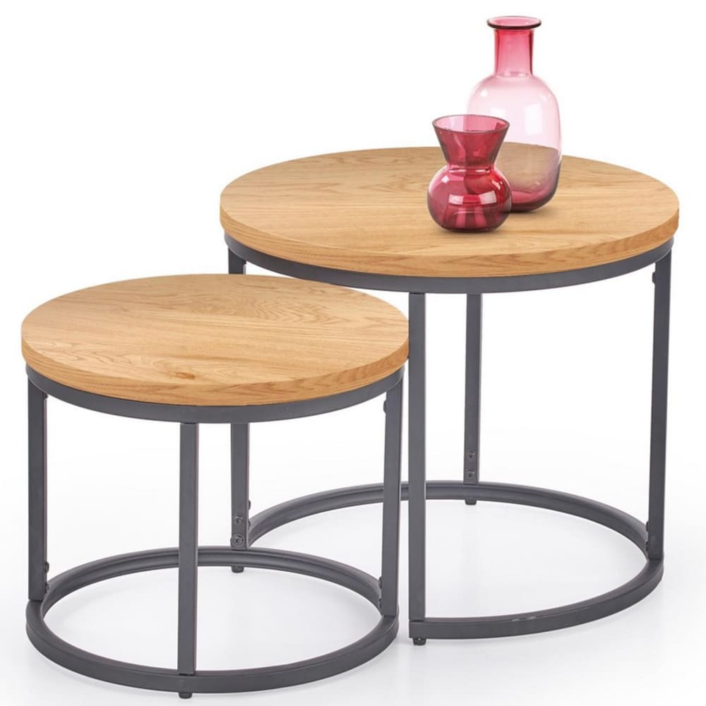MSO Set aus zwei Designer-Satztischen mit Platten in Eichenoptik style modern Braun Holz