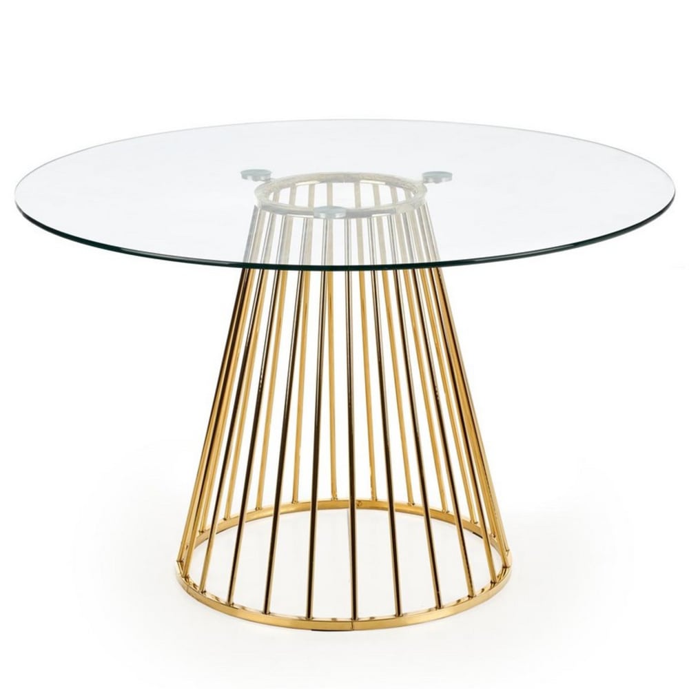 MSO Runder Esstisch mit Glasplatte und zentralem vergoldetem Stahlbein style modern - Glas