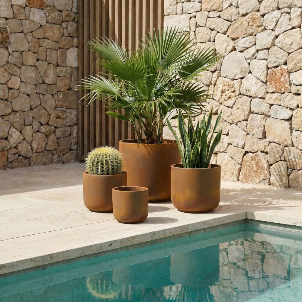 Cache-pot décoratif en ciment orange terracotta h17 — vue 3