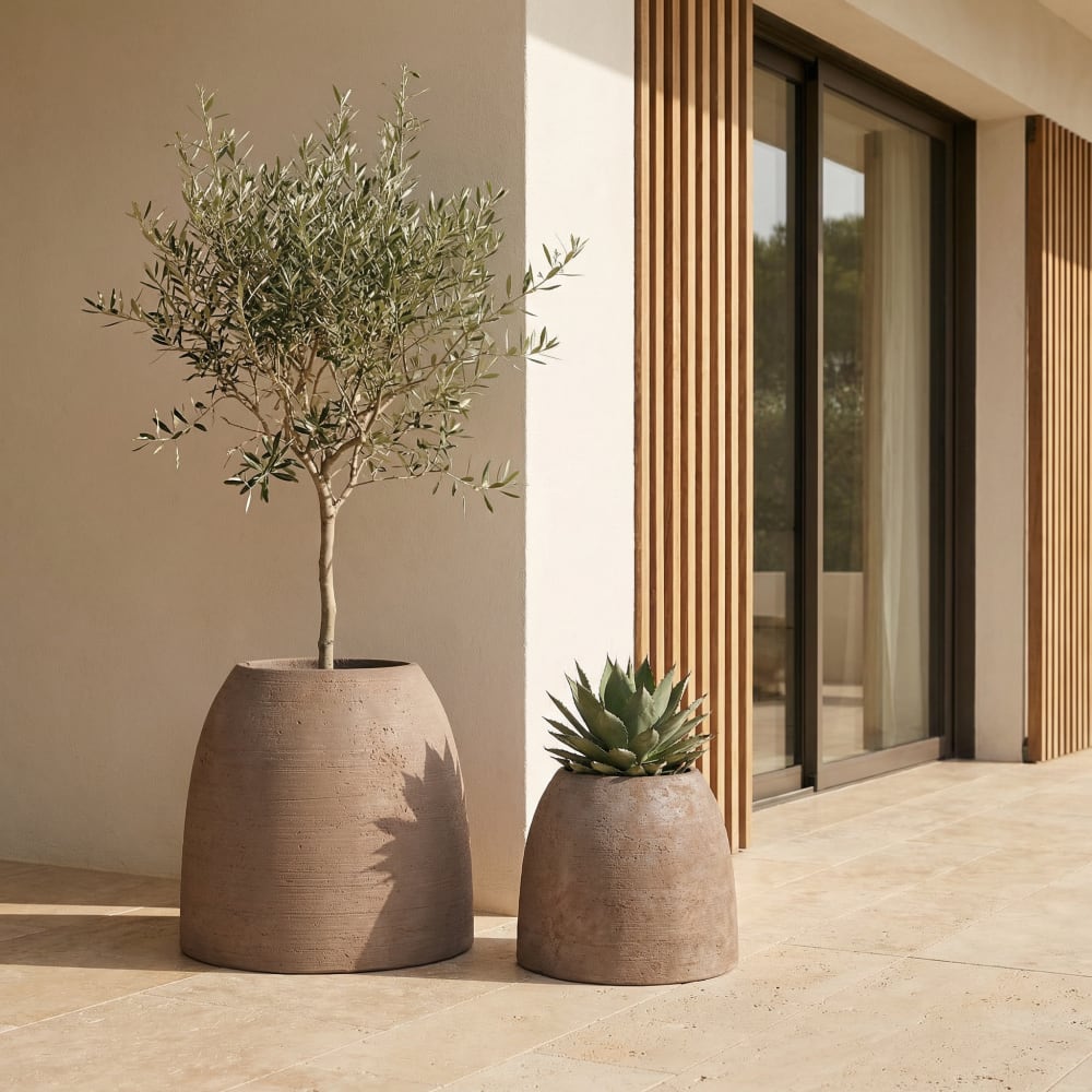 Cache-pot décoratif en ciment marron foncé h33