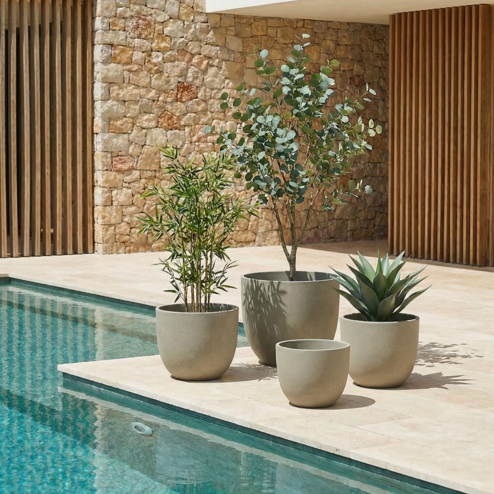 Cache-pot décoratif en ciment crème granito h25