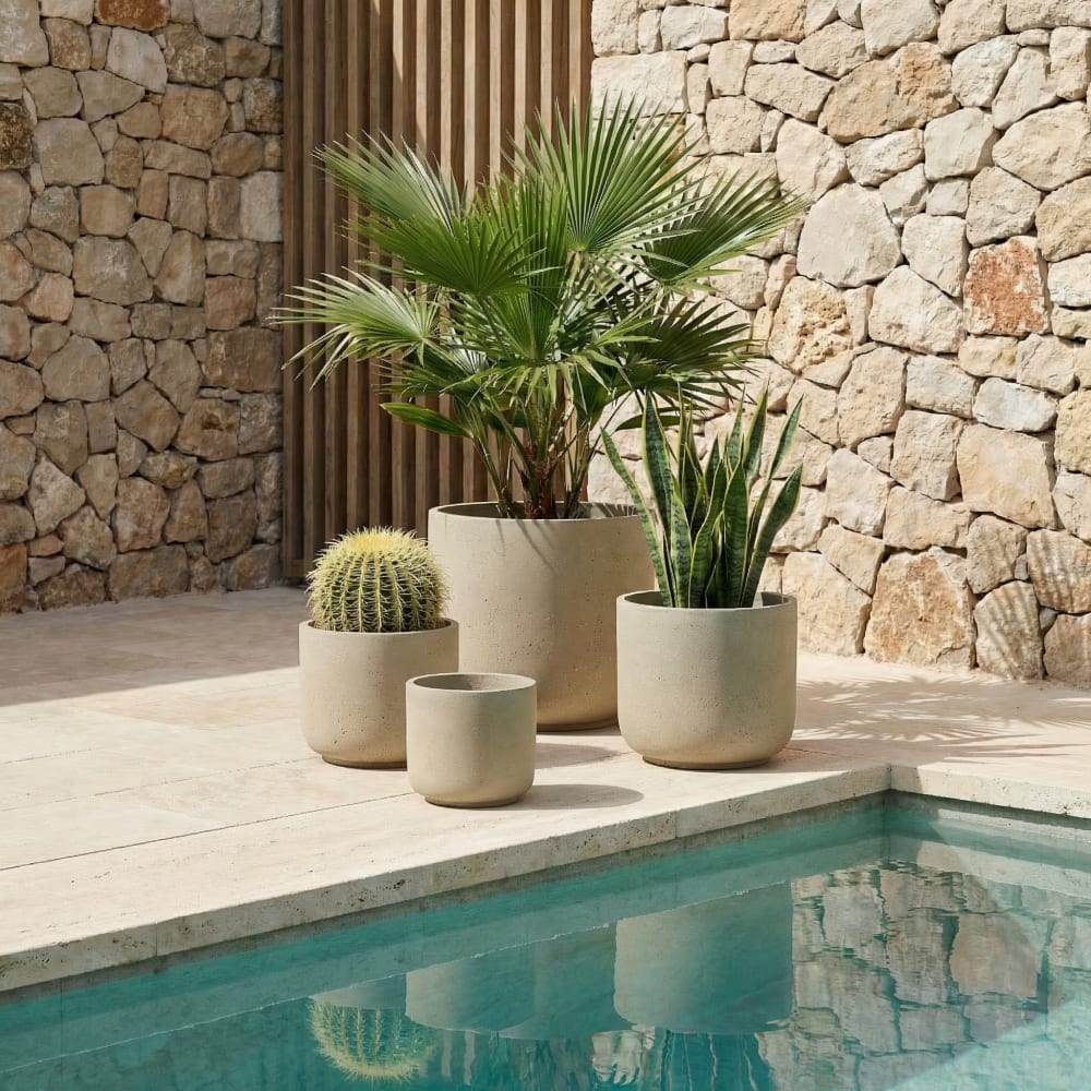 Cache-pot décoratif en ciment crème granito h17 — vue 3