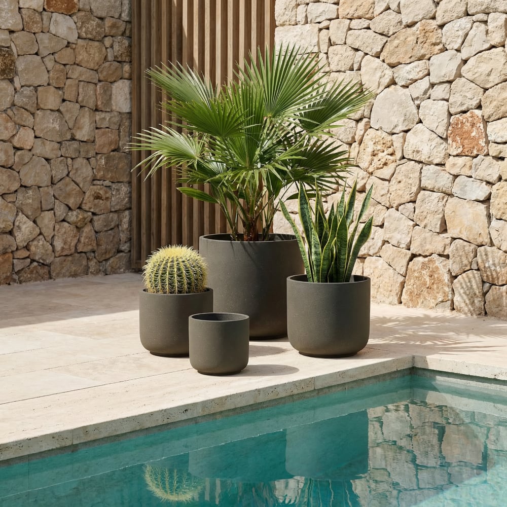 Cache-pot décoratif en ciment marron granito h22 — vue 3