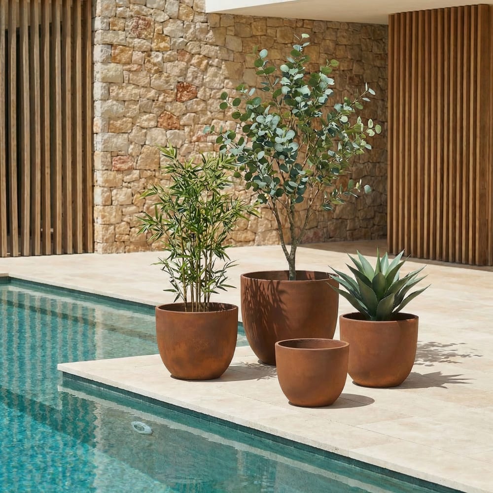 Cache-pot décoratif en ciment orange terracotta h38