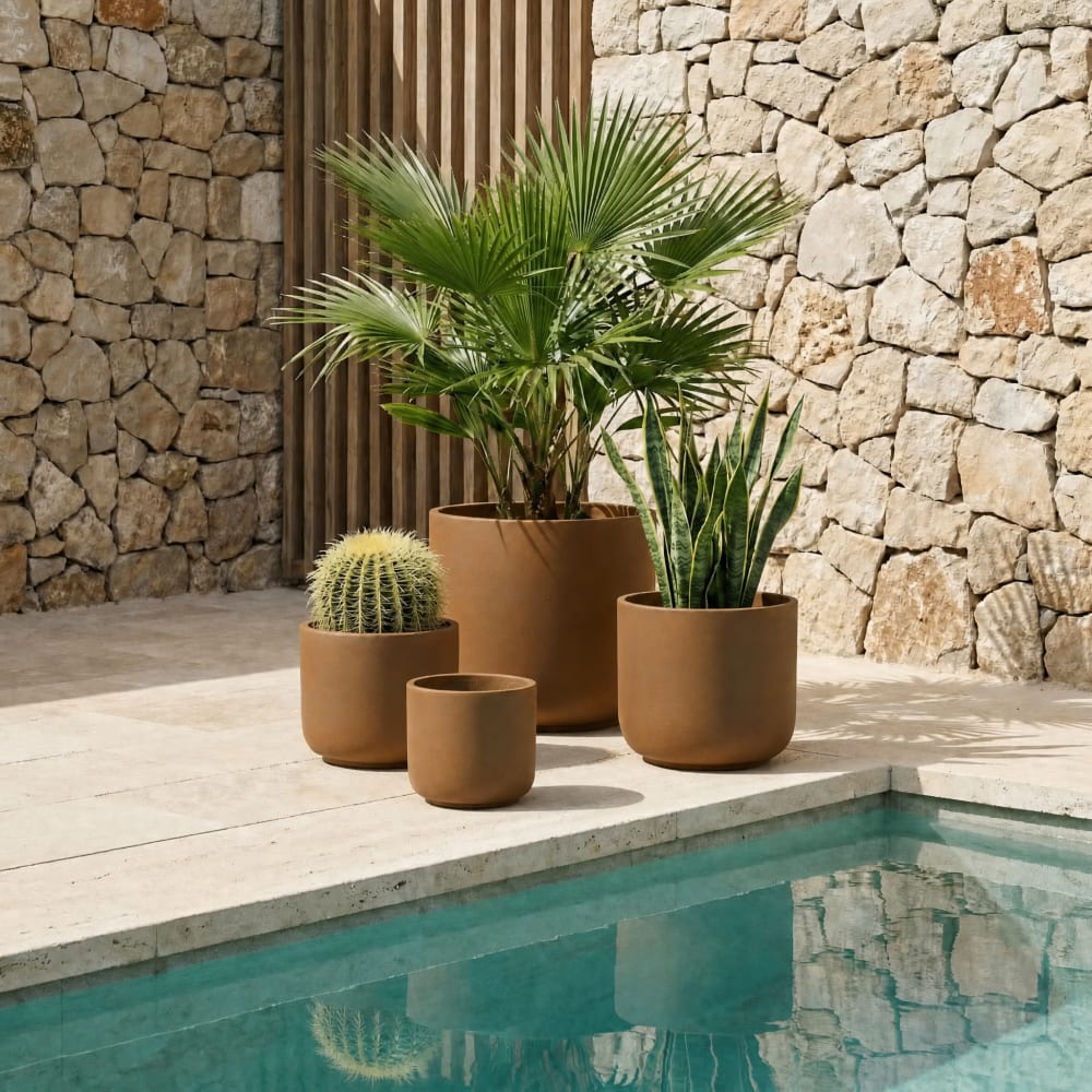 Cache-pot décoratif en ciment orange terracotta h31
