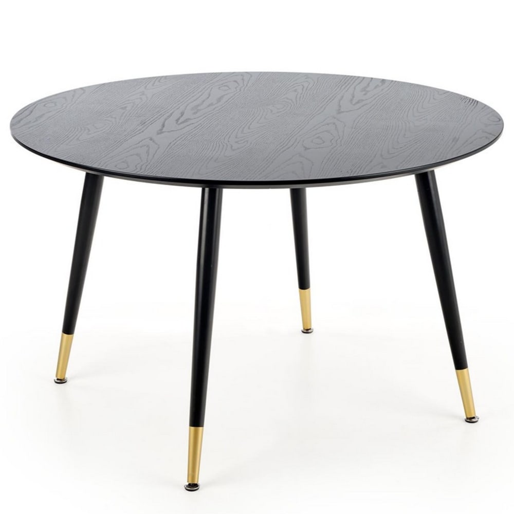 Table de salle à manger ronde avec pieds en acier noir et doré 120cm