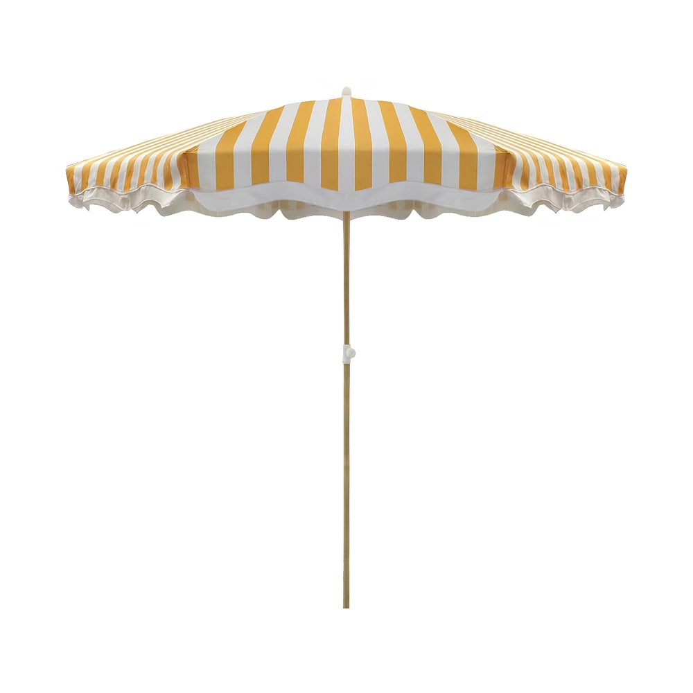 Parasol en polyester à rayure et métal imitation bois jaune