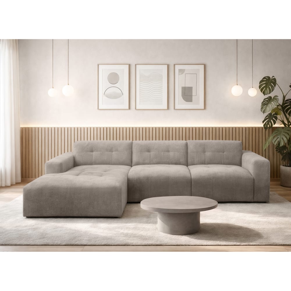 5-Sitzer Ecksofa links aus Strukturstoff, Beige - 310 cm -