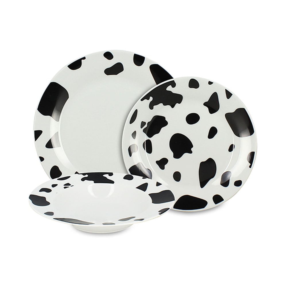 Service de table 36 pièces en porcelaine à motif vache Service de table 36 pièces en porcelaine à motif vache