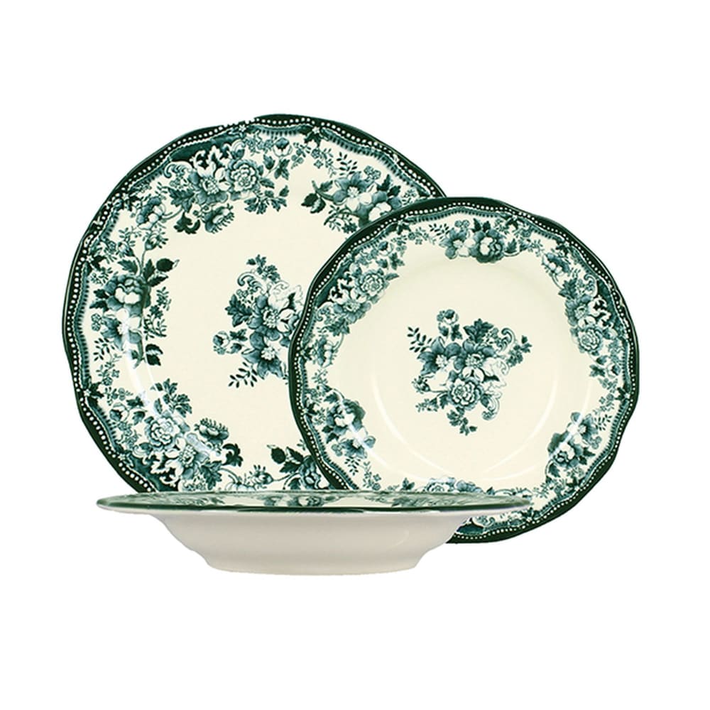 Service de table 36 pièces en grès blanc et vert