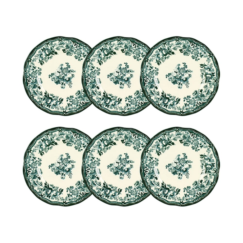 Lot de 6 assiettes à dessert fleuries en grès vert 20cm