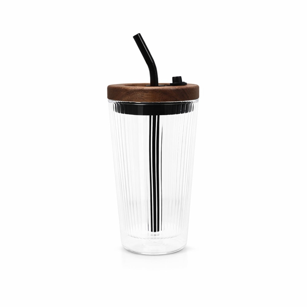 Gobelet 50cl en verre borosilicate et couvercle en bois