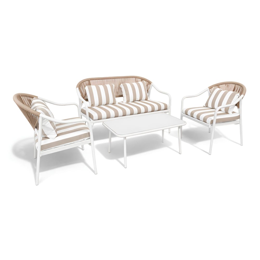 Salon de jardin 4 places en métal et coussin en tissu taupe