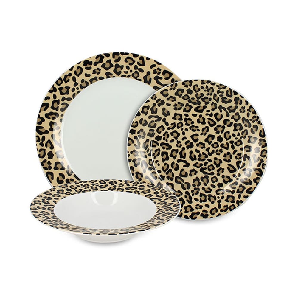Service de table 36 pièces en porcelaine à motif léopard