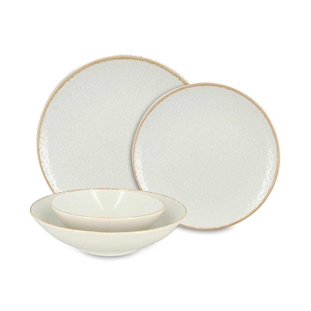 Service de table 48 pièces en porcelaine blanche et liseré beige