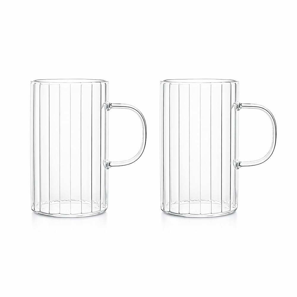 Lot de 2 tasses 35cl en verre borosilicate transparente avec anse Lot de 2 tasses 35cl en verre borosilicate transparente avec anse