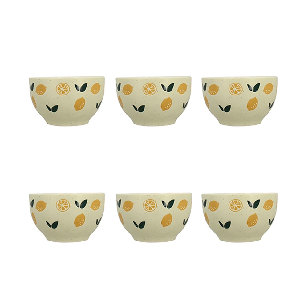 Lot de 6 bols 68 cl en grès à motif citron Lot de 6 bols 68 cl en grès à motif citron
