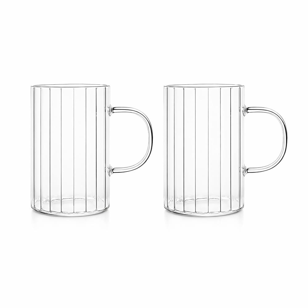 Lot de 2 tasses 25cl en verre borosilicate transparente avec anse Lot de 2 tasses 25cl en verre borosilicate transparente avec anse