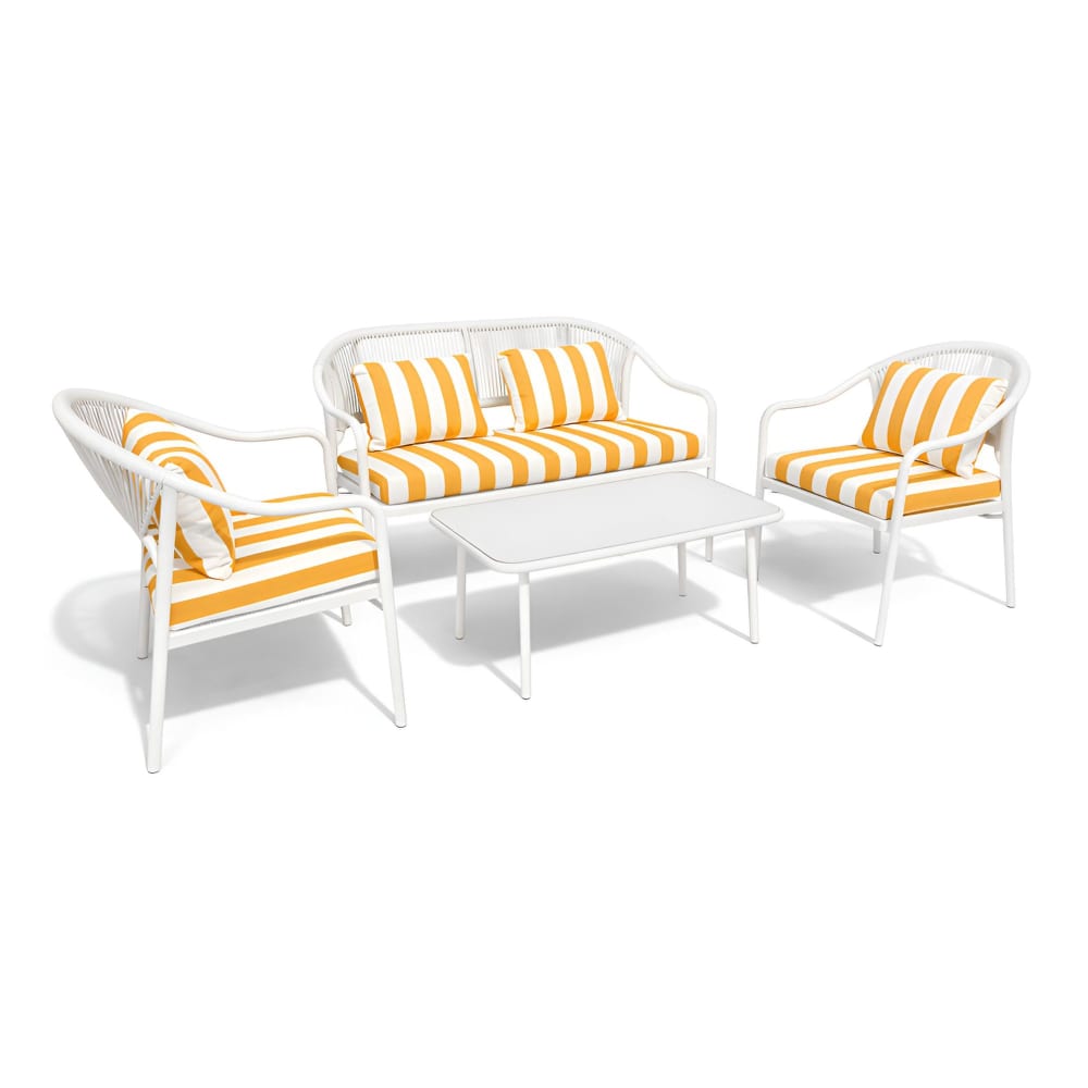Salon de jardin 4 places en métal et coussin en tissu jaune