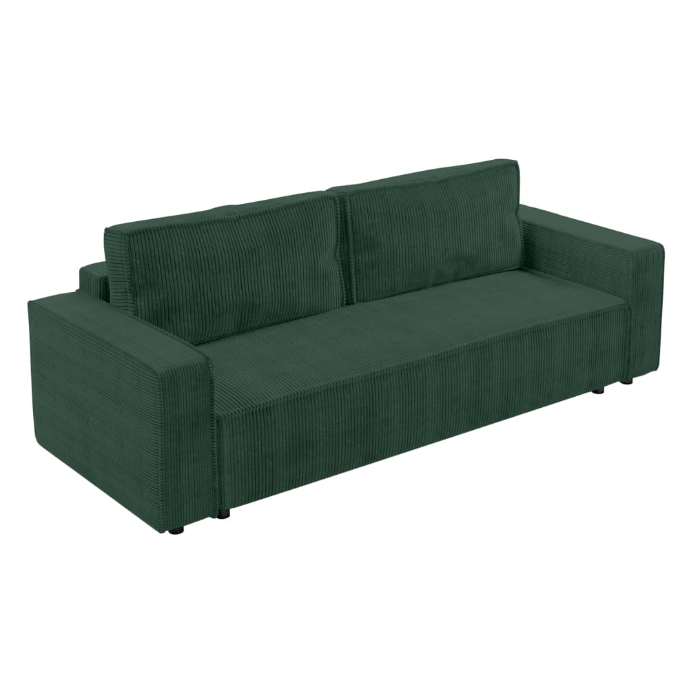 3-Sitzer-Sofa mit Schlaffunktion und Bettkasten aus Cord in Grün