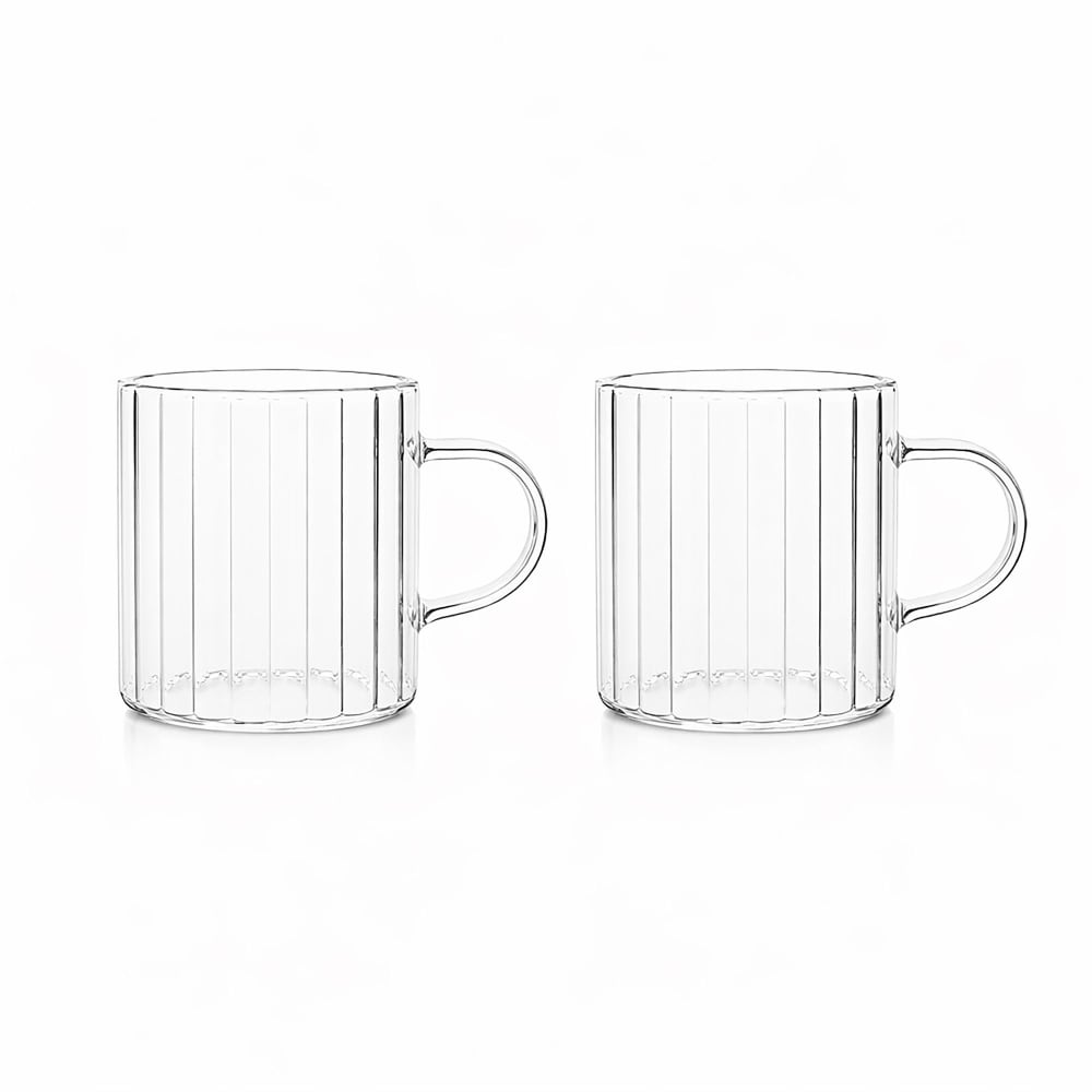 Lot de 2 tasses 10cl en verre borosilicate transparente avec anse Lot de 2 tasses 10cl en verre borosilicate transparente avec anse