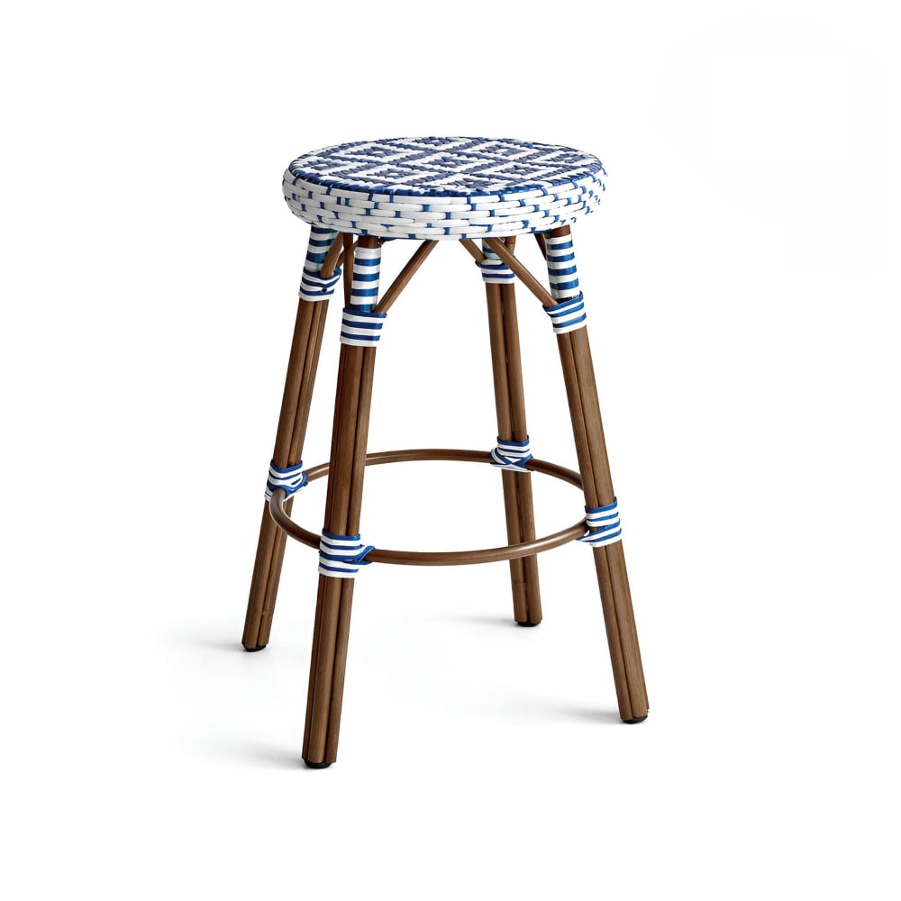 Tabouret de bar d'extérieur avec effet rotin tressé bleu