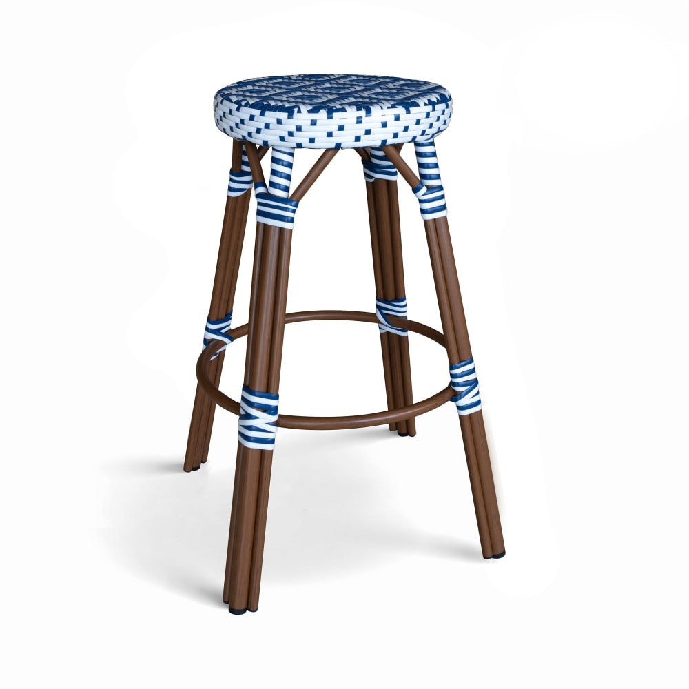 Tabouret de bar avec effet rotin tressé bleu