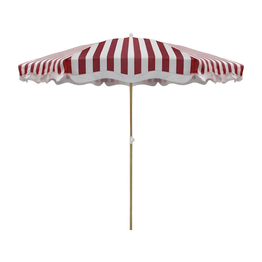 Parasol en polyester à rayure et métal imitation bois rouge