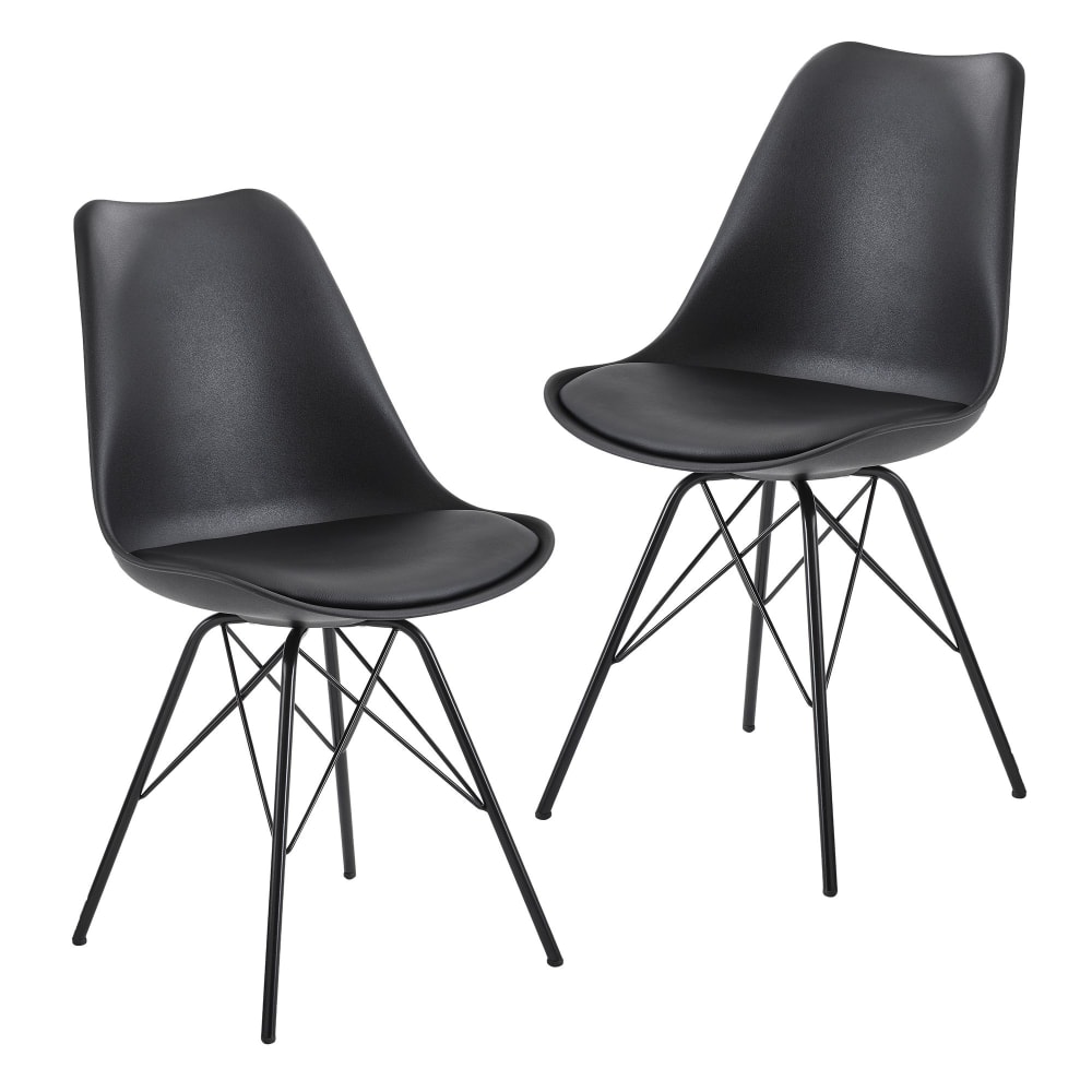 FineBuy 2er Set Esszimmerstuhl aus Kunstleder Schwarz style modern Schwarz Pvc - Polyvinlychlorid