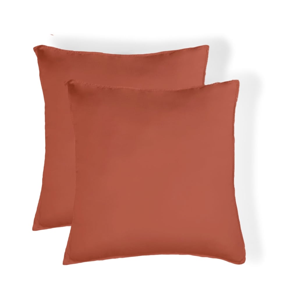 Taie d'oreiller (x2) satin lavé de coton bio terracotta 65x65