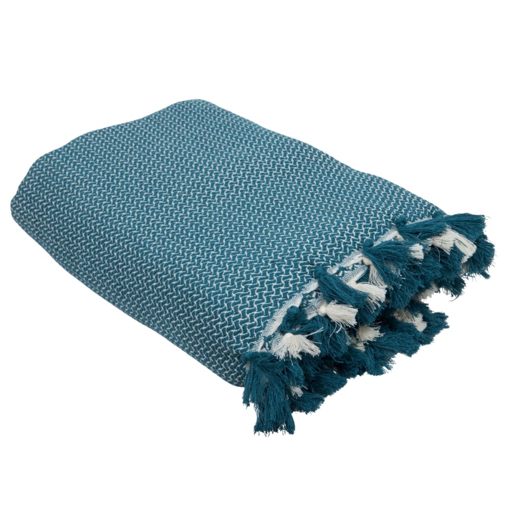 Plaid coton bleu pétrole 160x250